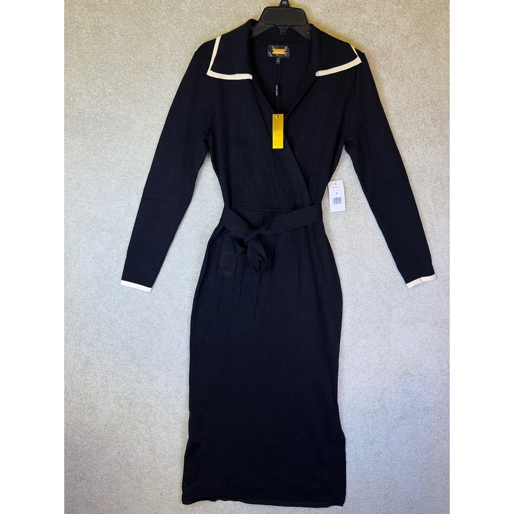 Alexia Admor Wrap Dress Womens Medium Black Long Sleeve Knit Midi D5122 NEW